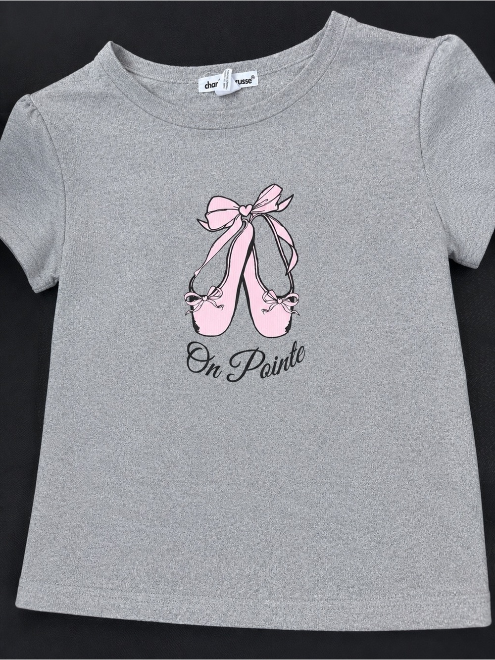 Charlotte Russe Gray Tee with Pink Ballet Slippers - "On Pointe"